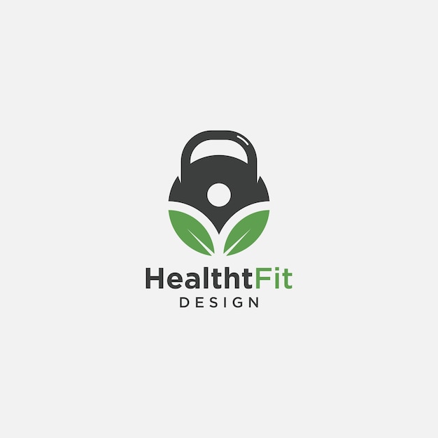 kettle bell and leaf of fitness logo icon design template