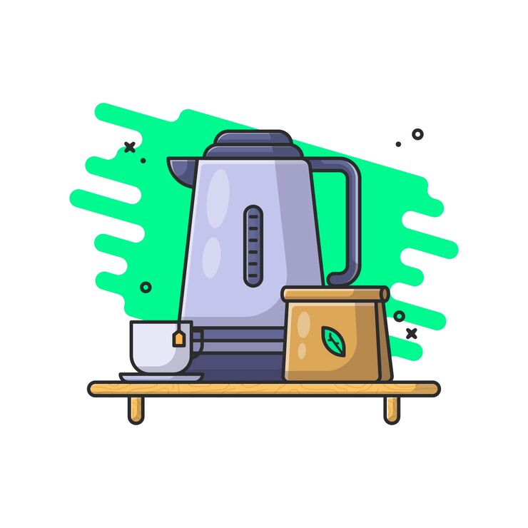 वेक्टर kettle and glass with tea leaves illustration