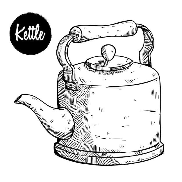 Vector kettle illustration with sketchy or vintage style