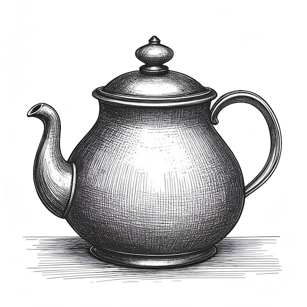 Vector kettle inkt schets tekening zwart-wit gravure stijl vector illustratie