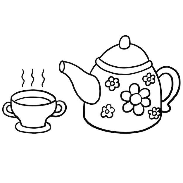 kettle set cartoon doodle kawaii anime coloring page cute illustration drawing clip art character