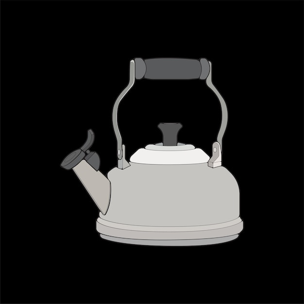 Чайник вектор искусства Чайник логотип Чайник с ручкой, изолированные на черном фоне Чайник в художественном стиле вектор значок