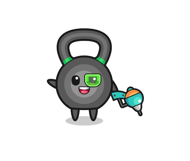 Vector kettlebell-cartoon als schattig ontwerp van de toekomstige krijger-mascotte