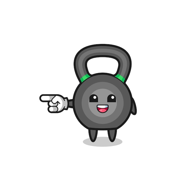 Vector kettlebell-cartoon met wijzend naar links gebaar