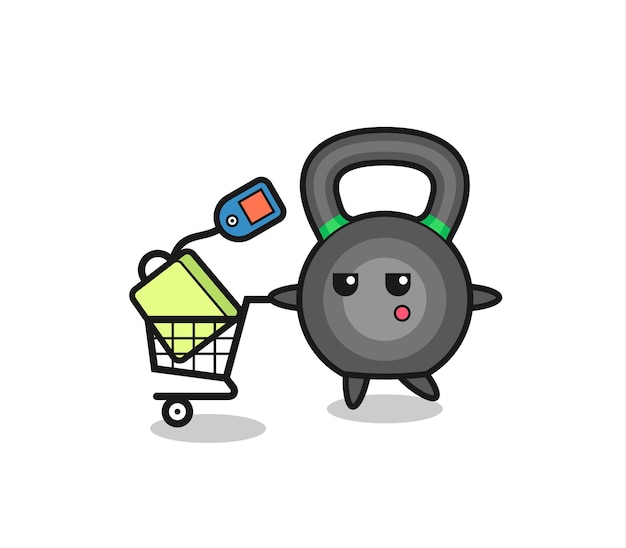 Vector kettlebell illustration cartoon with a shopping cart