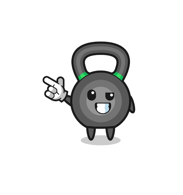 Mascotte kettlebell che punta in alto a sinistra