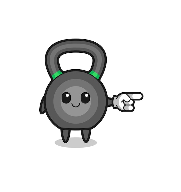 Mascotte kettlebell con gesto di puntamento a destra