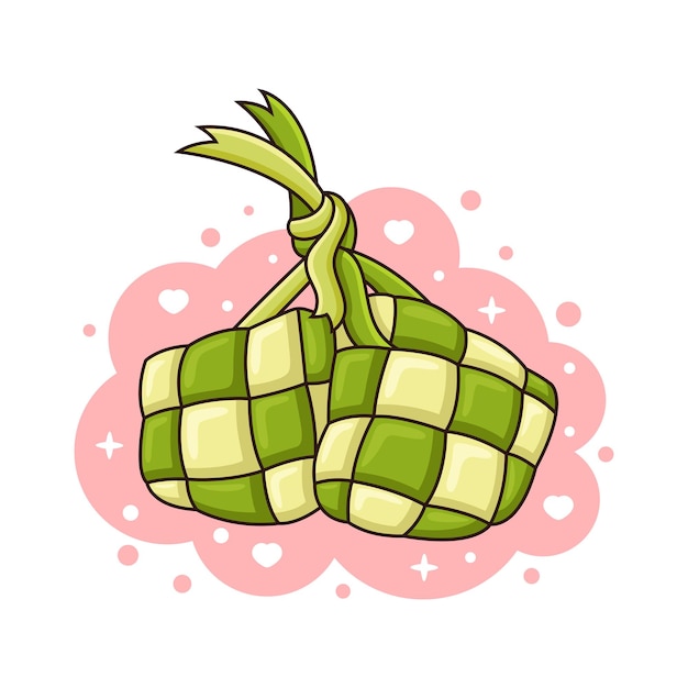 Ketupat food cartoon Vector icon illustration Happy eid mubarak moslem food icon