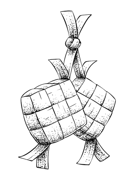 Ketupat Hand Drawn in Black and White Color