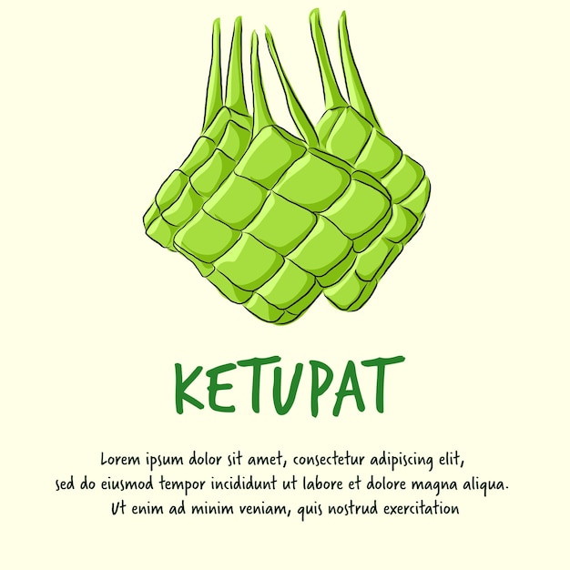 벡터 ketupat 손으로 그린 인도네시아 음식 일러스트