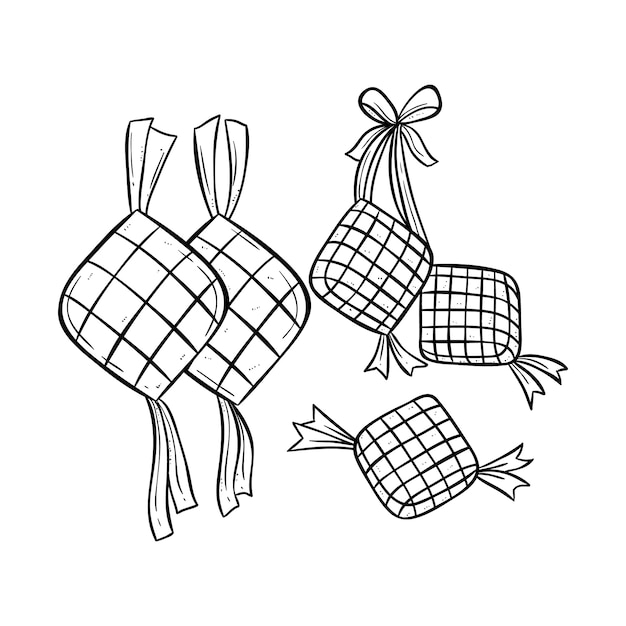 Ketupat illustratie voor eid mubarak met doodle stijl