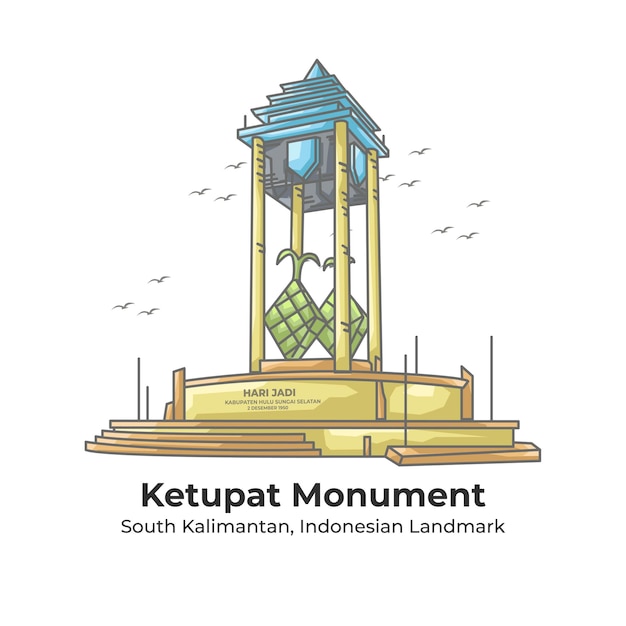 Ketupat monument indonesian landmark line cartoon illustration