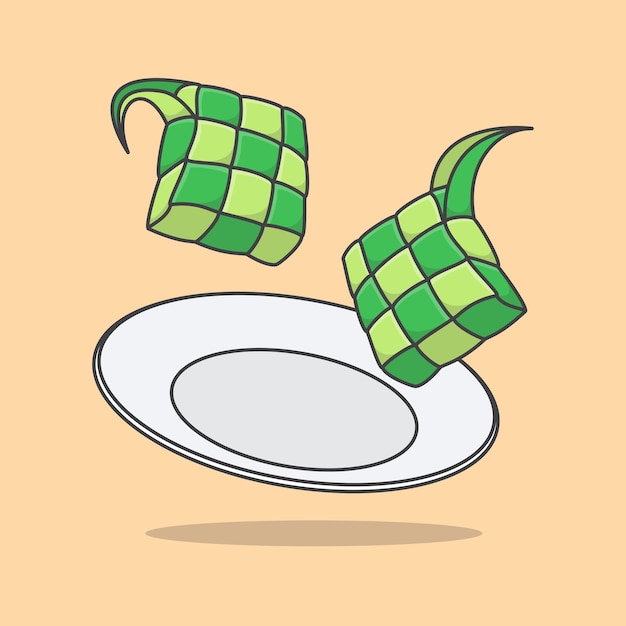 Ketupat of rijst knoedel op een bord Cartoon vectorillustratie Eid Al Fitr Ketupat voedsel plat pictogram overzicht