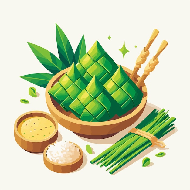 ketupat rice cuisine asian food vector