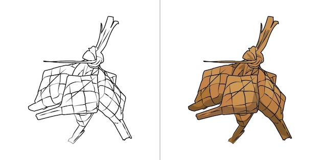 Кетупат рисовая еда для исламского праздника Раскраска Иллюстрация