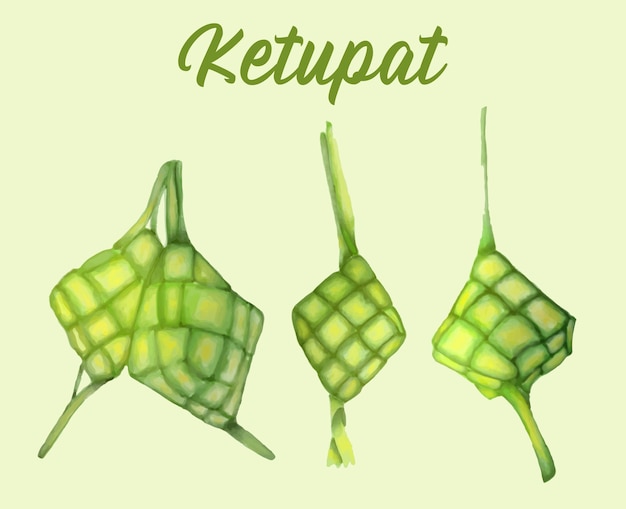 격리 된 배경에 ketupat 수채화 그림