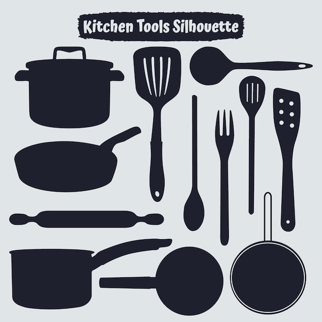 Keuken gereedschap silhouet zwart-wit vector