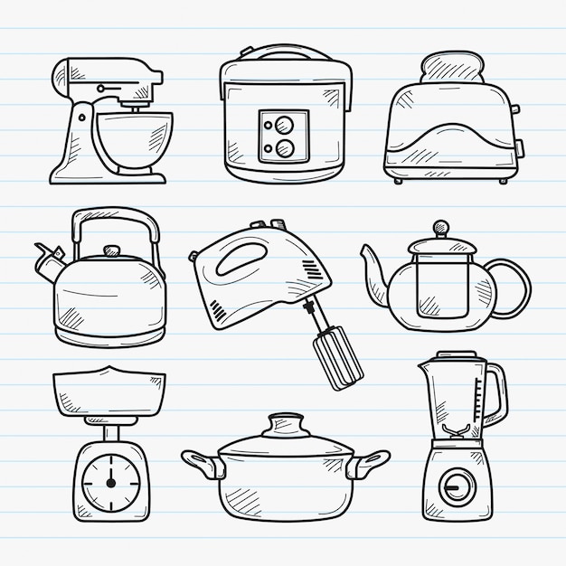 Keuken handgetekende doodle illustratie