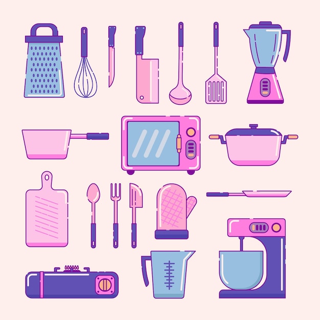 Vector keuken iconen collectie met kaderstijl