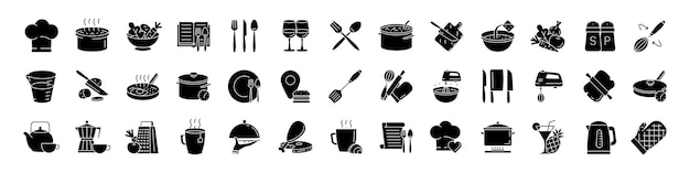 Keuken pictogrammen instellen Silhouet pictogrammen