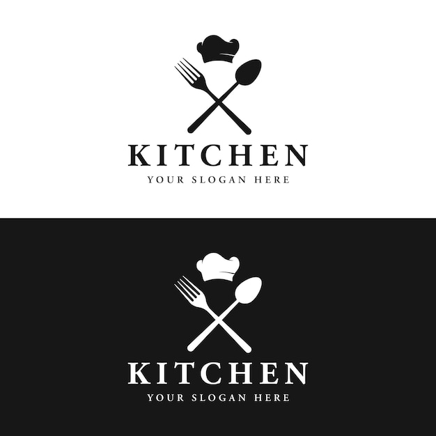 Keukenlogo met koksmuts en creatief kookgerei Logo voor restaurantchefbedrijf