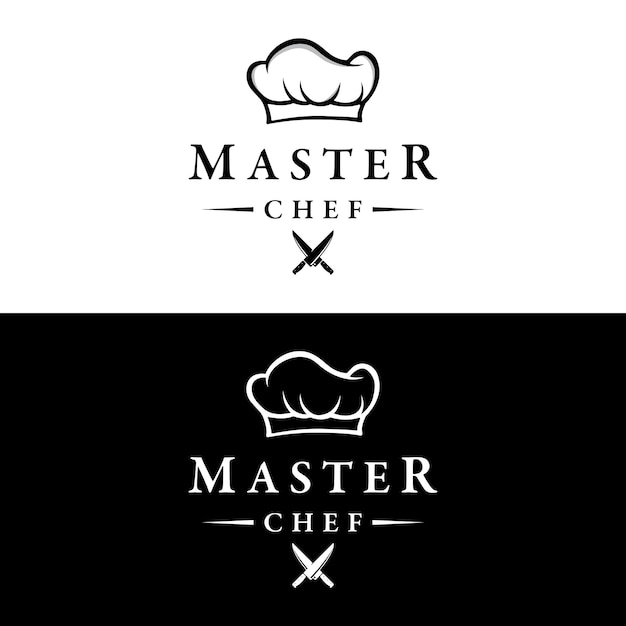 Keukenlogo met koksmuts en creatief kookgerei Logo voor restaurantchefbedrijf