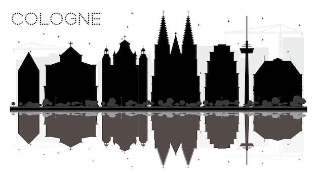 Keulen Duitsland City skyline zwart-wit silhouet met Reflections Vector illustration