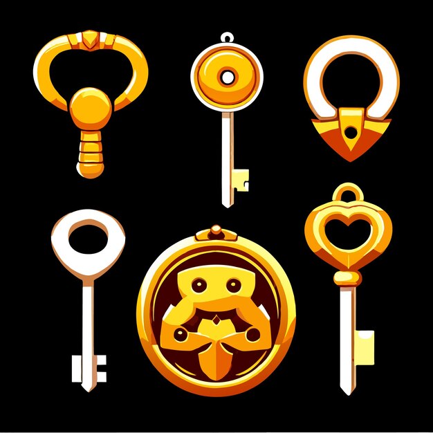 Key cartoon set safety security protection vintage antique private access symbol