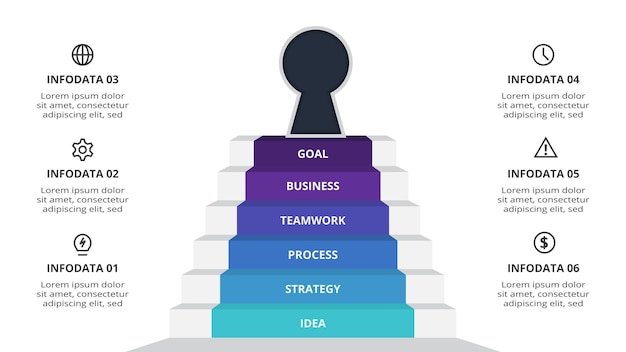 Vector key concept for infographic with 6 steps options parts or processes business data visualization