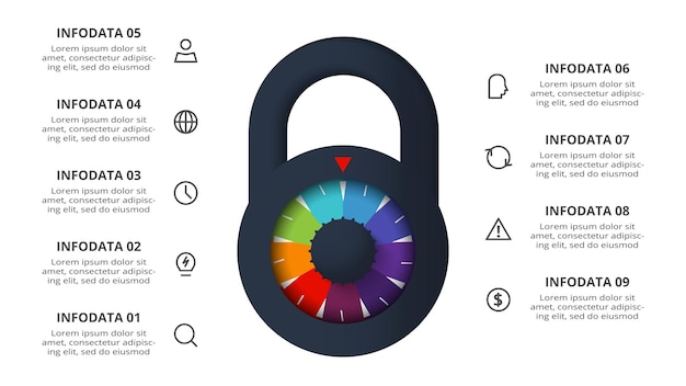 Key concept for infographic with 9 steps options parts or processes Business data visualization
