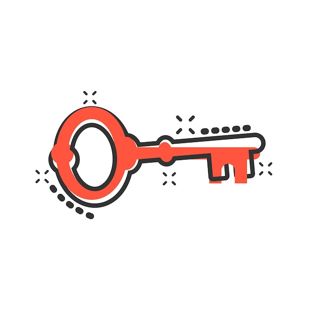 Key icon in comic style Access login vector cartoon illustration pictogram Password key business concept splash effect