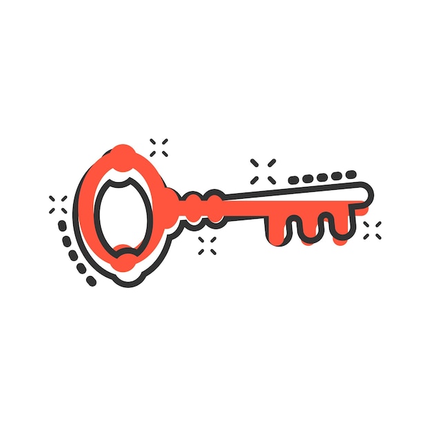 Key icon in comic style Access login vector cartoon illustration pictogram Password key business concept splash effect