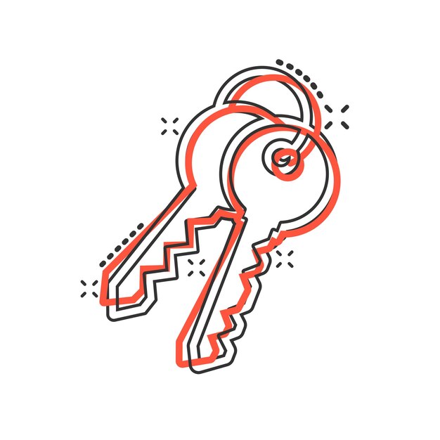 Иконка ключа в комическом стиле Пароль мультяшный векторная иллюстрация на белом изолированном фоне Бизнес-концепция с эффектом всплеска доступа