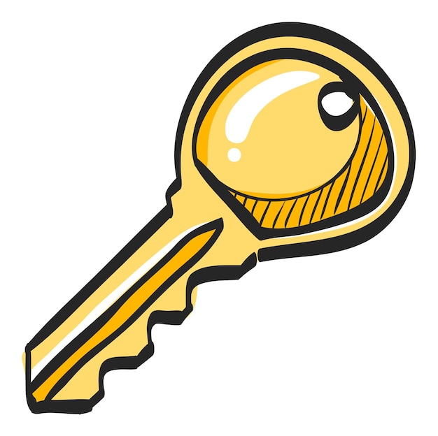 Key icon in hand drawn color vector illustration