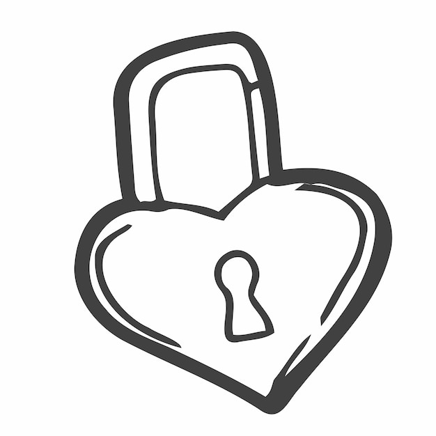 Key lock in the shape of a heart Hand drawn sketch style vector illustration