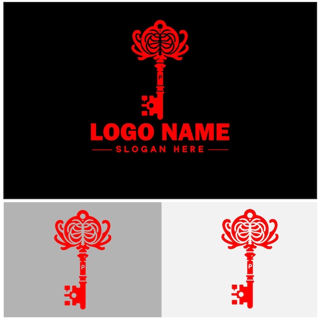 Key-logo-vector voor zakelijke merken, app-iconen, vastgoed, sleutels, huizen, beveiliging, logo-sjabloon