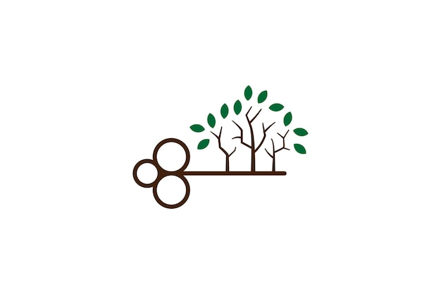 Key logo with tree in line art design style