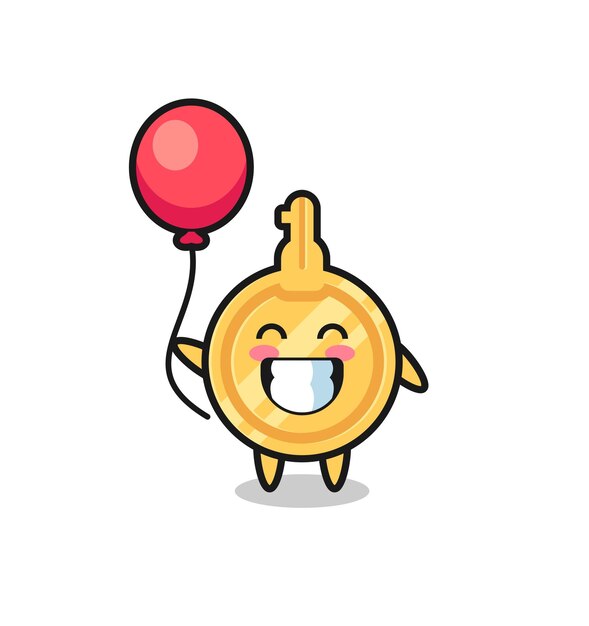 Vector key mascot illustration is playing balloon , cute design