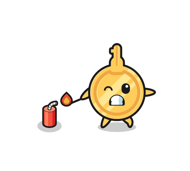 Key mascot illustration playing firecracker