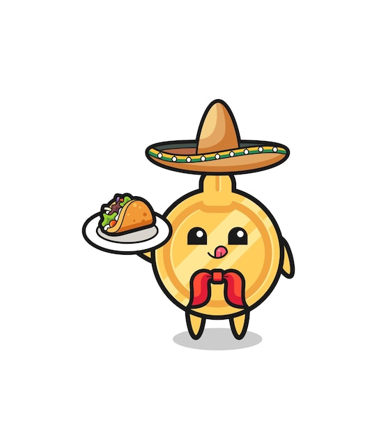 Key Mexican chef mascot holding a taco