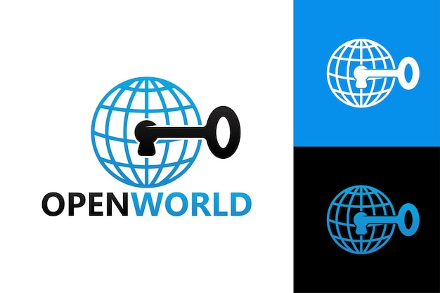Ключ шаблон логотипа open the world Премиум векторы