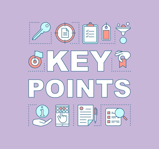 key points, features concept icon. tasklist. task management. data analyzing. guide, documents. presentation, website. isolated lettering typography idea with linear icons. vector outline illustration