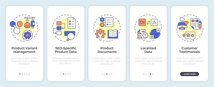 Vector key product information onboarding mobile app screen