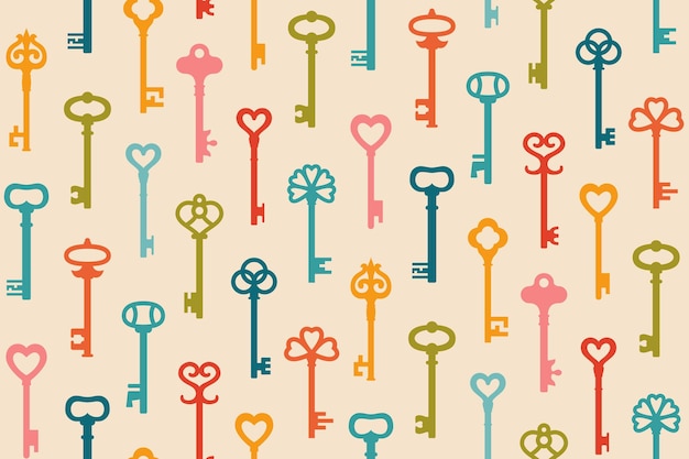 Key retro seamless pattern old boundless fabric wallpaper vintage repeat background scrapbook