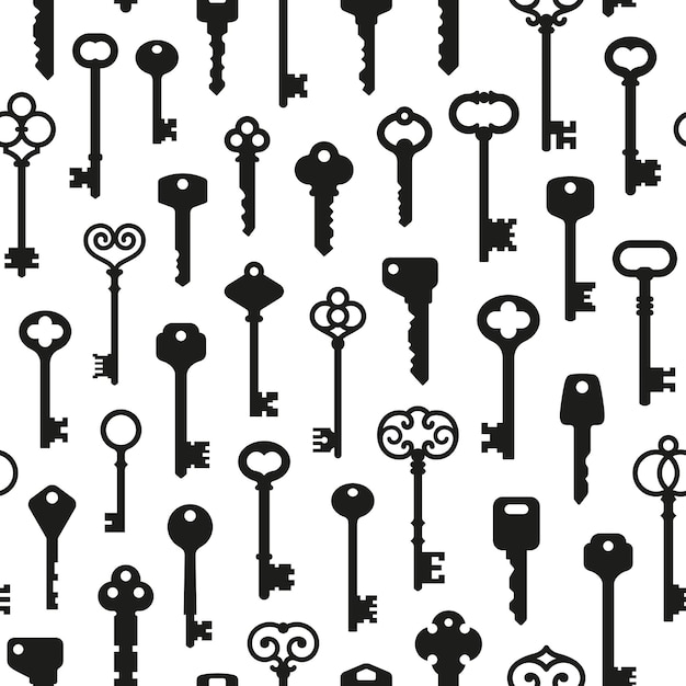 Key seamless pattern Vintage modern black keys House lock symbols real estate or construction background Secret metaphor tidy vector print of pattern background decoration illustration