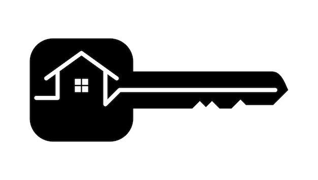 Key With House Monoline Logo Design Trendy Flat Style Key Icon for Home Security Real Estate