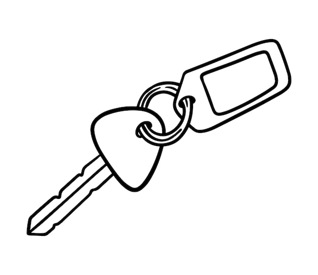 Key with key fob to open the door lock doodle linear cartoon coloring