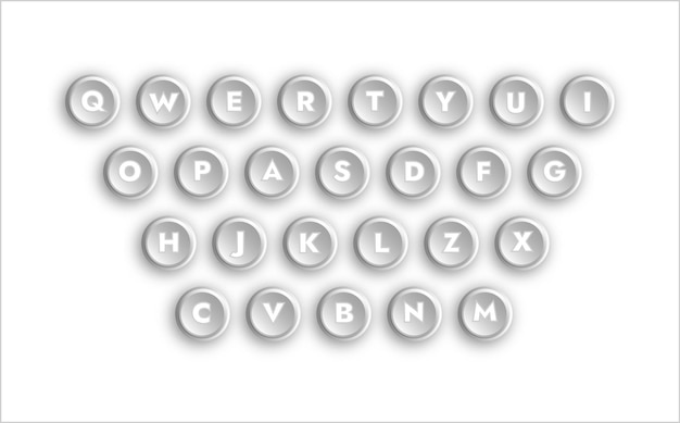 ベクトル キーボード、ボタンのアルファベット、白い背景のボタンの文字