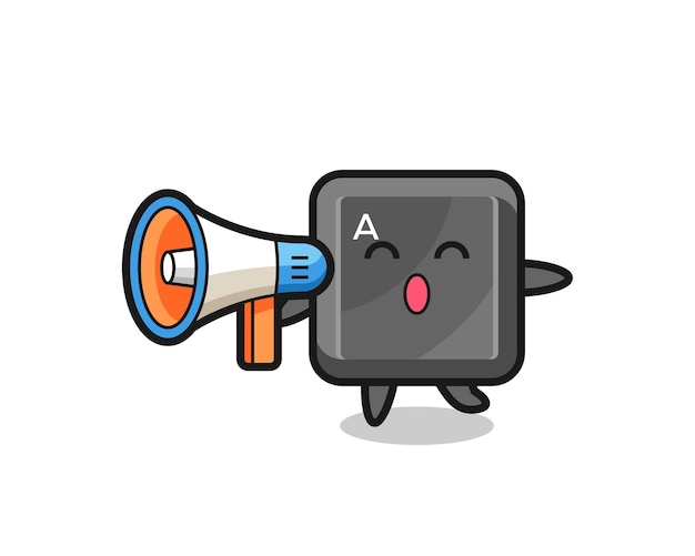 Vector keyboard button character illustration holding a megaphone