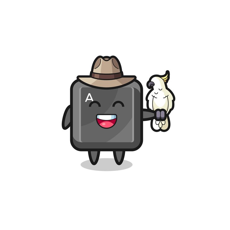 Vector 앵무새가 있는 키보드 버튼 사육사 마스코트